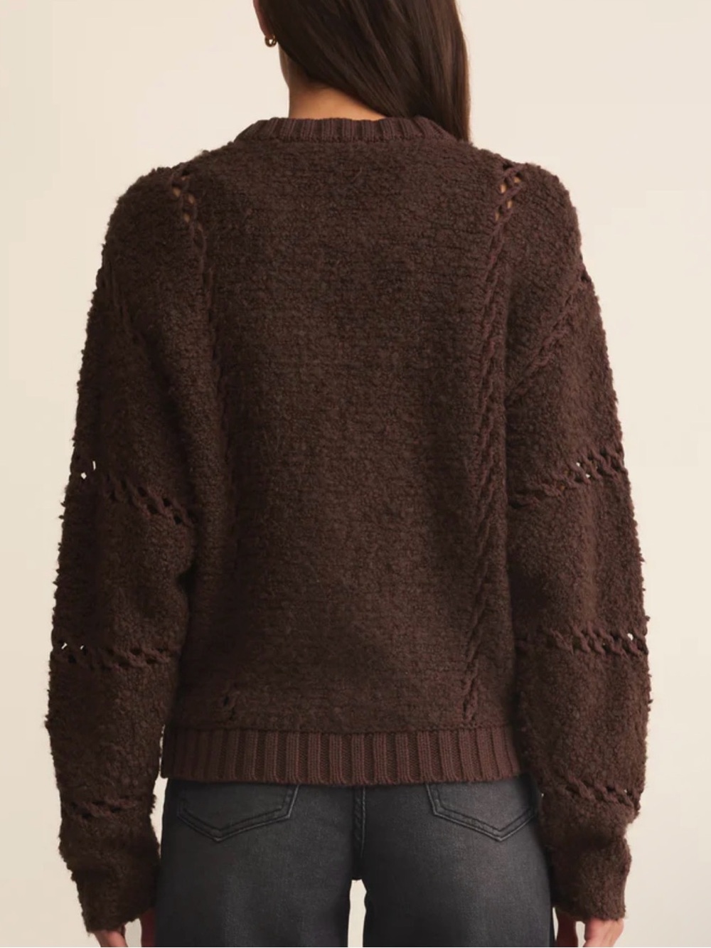 Z Supply Chocolate Brown Open-Knit Zip Cardigan - Picture 4 of 7